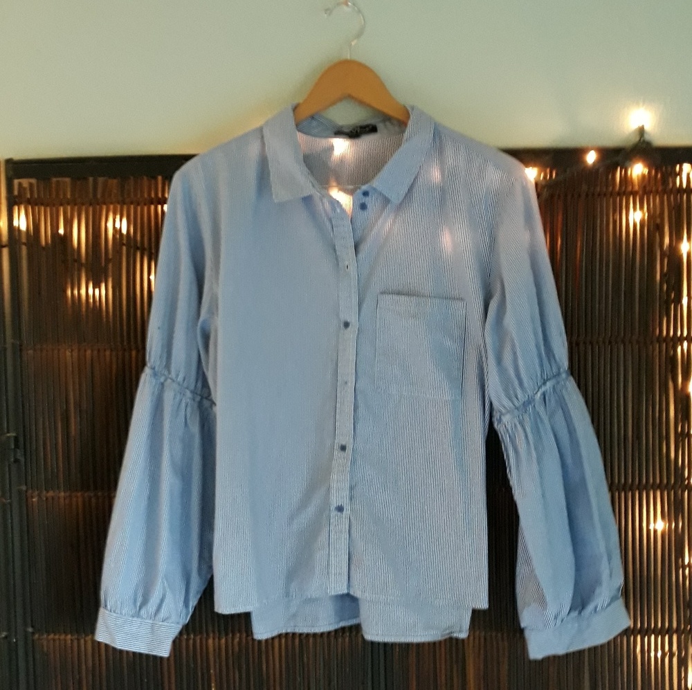 Velvet Hearts bell sleeve pinstripe button down